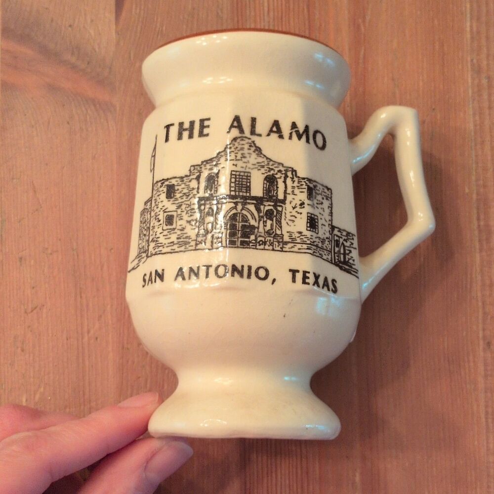 vtg souvenir The Alamo San Antonio Texas Ceramic Mug Beige Historical Theme